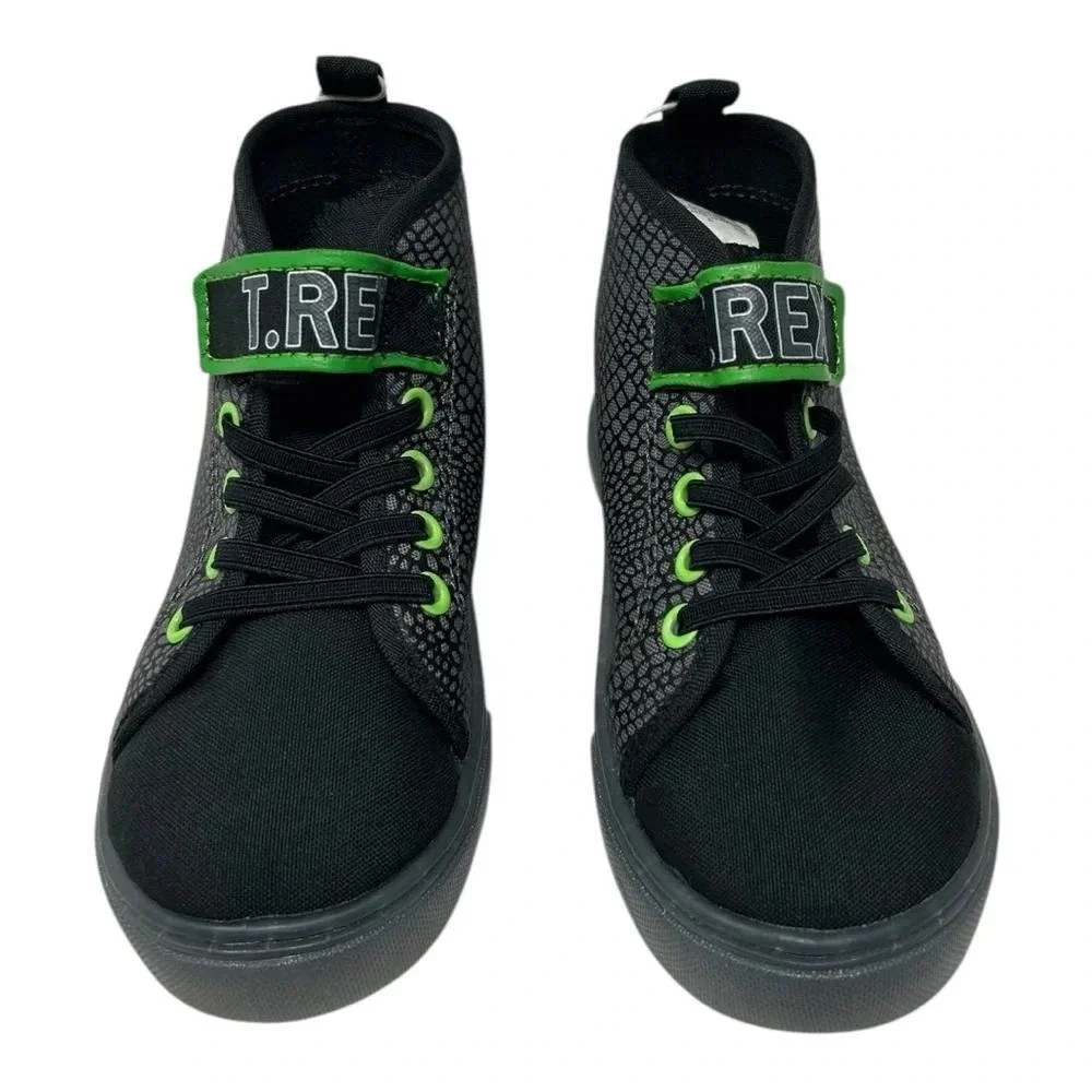Jurassic World T-Rex Lighted High Top Sneakers Black Green Toddler Size 10